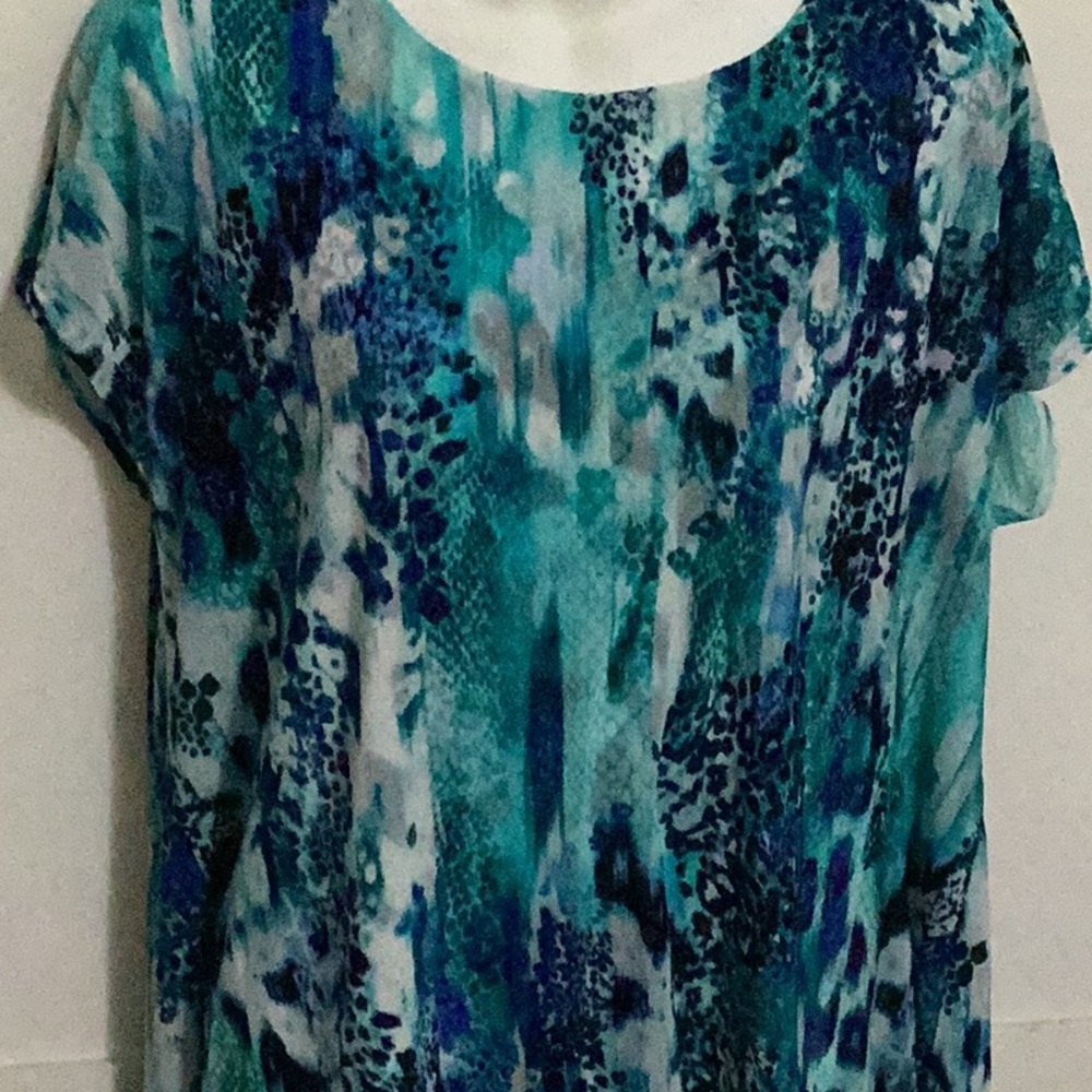 Women’s Teal Blue Abstract Print Top Dana Buchman Size  XL